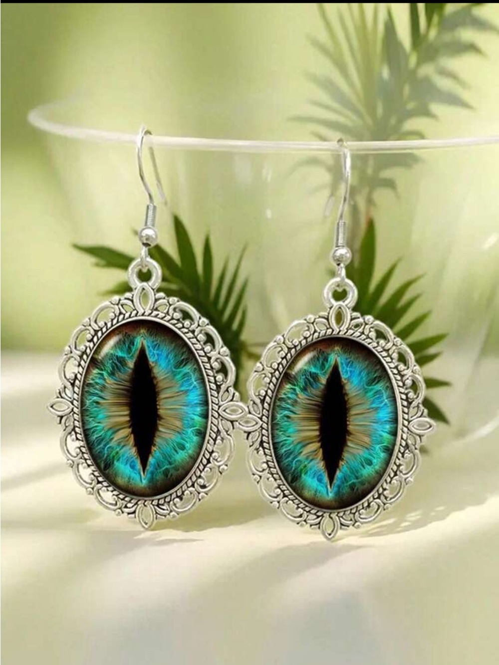 Silver Engraved Turquoise Dragon Eye Drop Earrings NEW ๐ท๏ธ - Picture 3 of 5